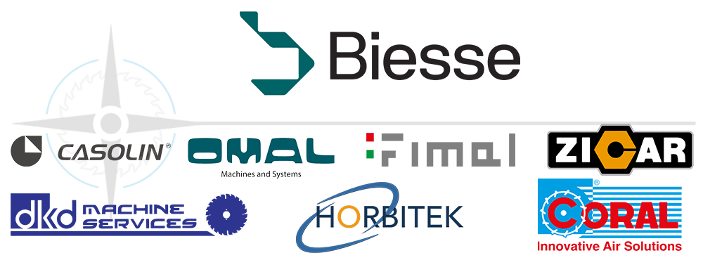 World-class woodworking machinery brands including Biesse, Casolin, OMAL, FIMAL, Coral, Horbitek and Zicar